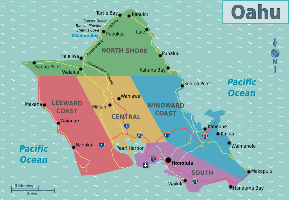 Oʻahu Travel Guide Map of Oʻahu showing major towns, roads, and visitor areas