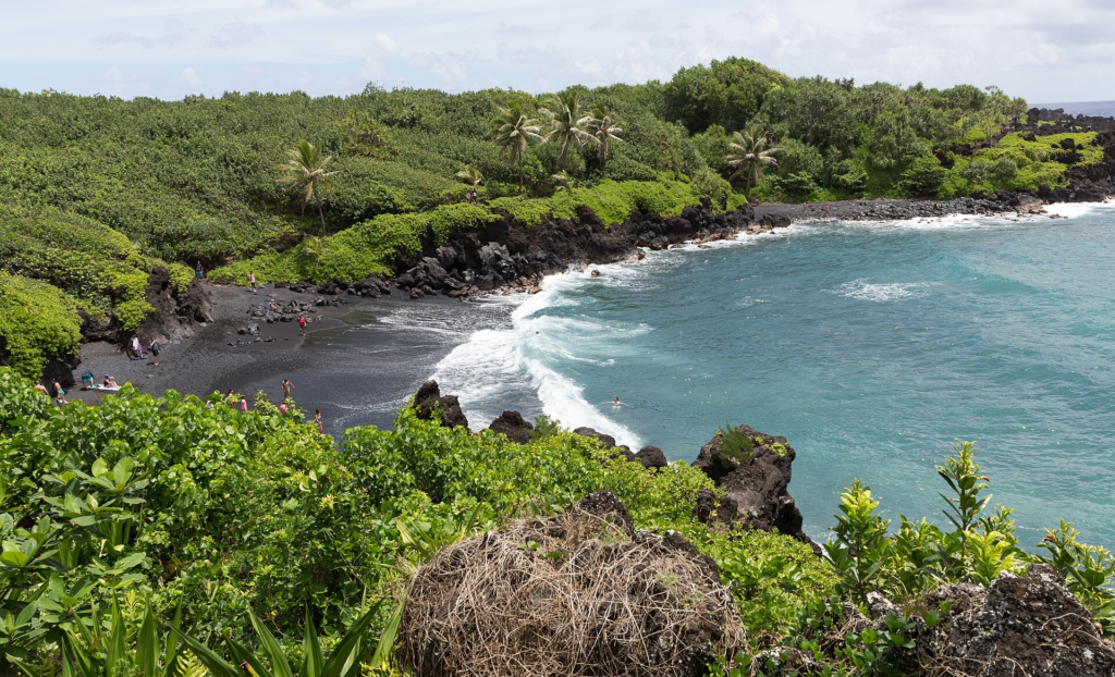 Black sand beach at Waiʻānapanapa State Park near Hāna on Maui