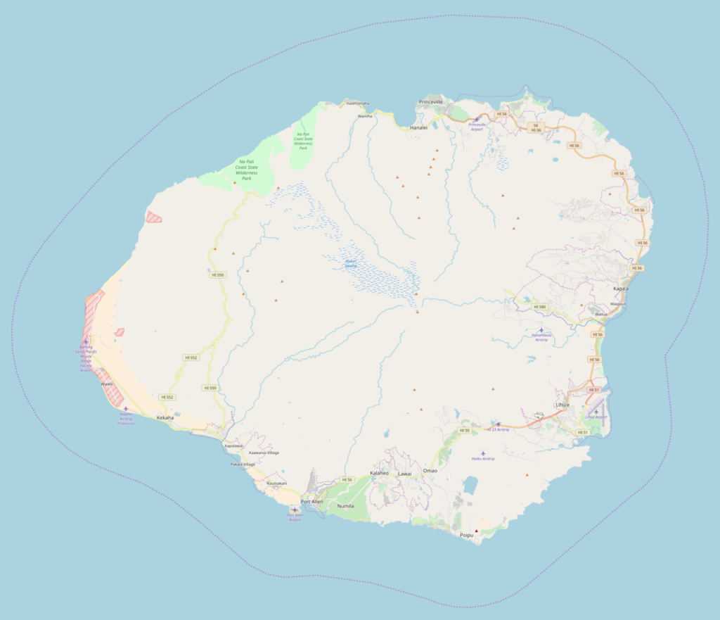 Kauaʻi Travel Guide Map of Kauaʻi showing major towns, roads, and coastal areas